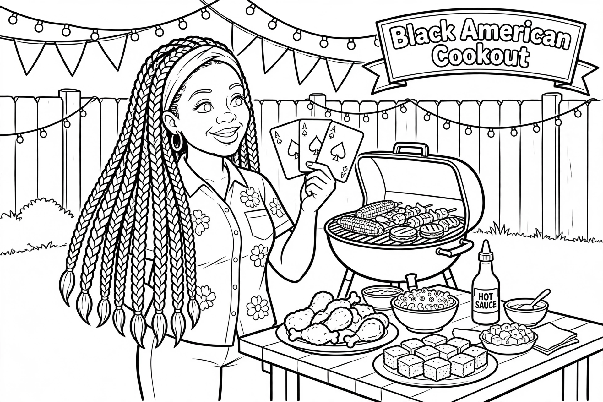 Black American cookout coloring page