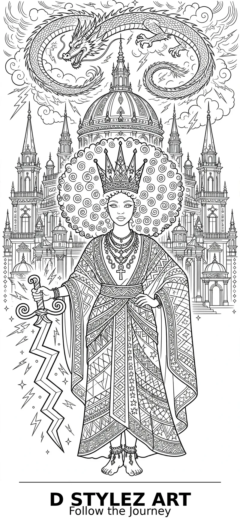 Storm queen with afro and lightning sword
