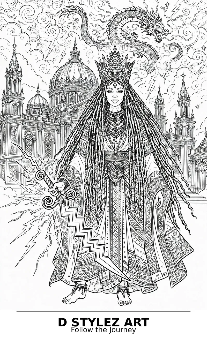 Storm queen with locs and lightning sword